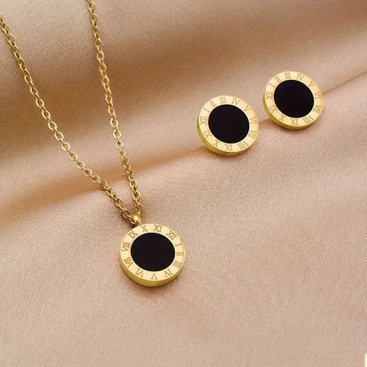Stainless Steel Golden Earrings & Necklace Set