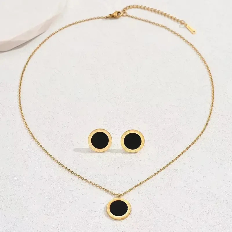 Stainless Steel Golden Earrings & Necklace Set
