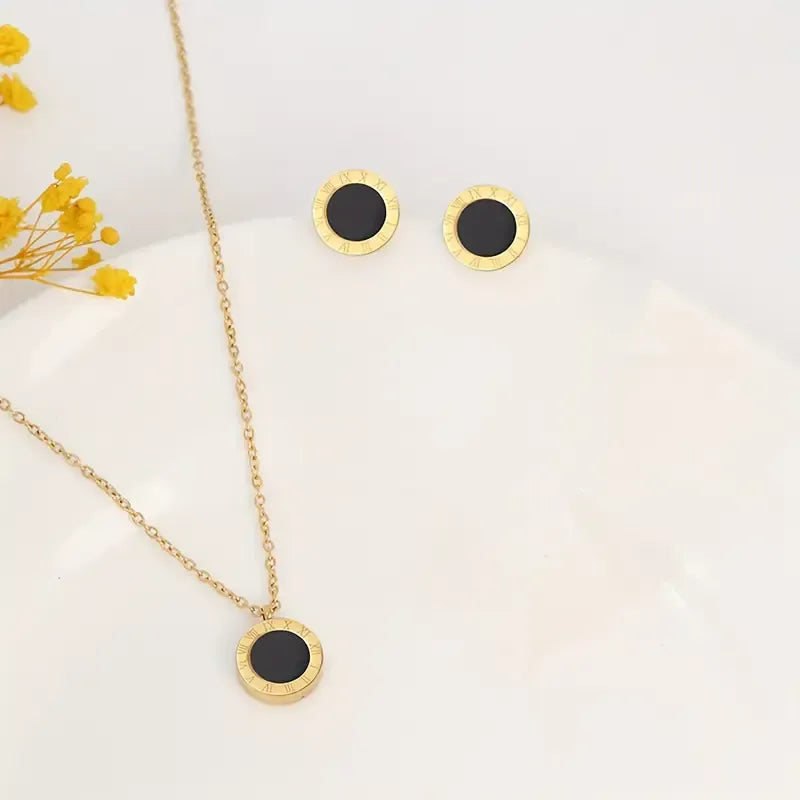 Stainless Steel Golden Earrings & Necklace Set