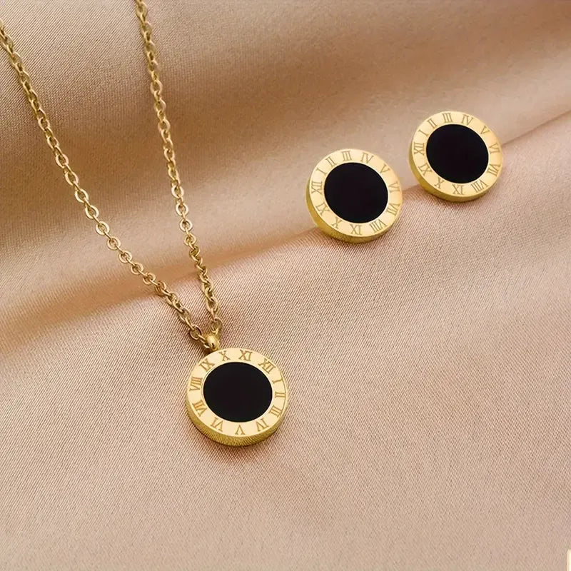 Stainless Steel Golden Earrings & Necklace Set