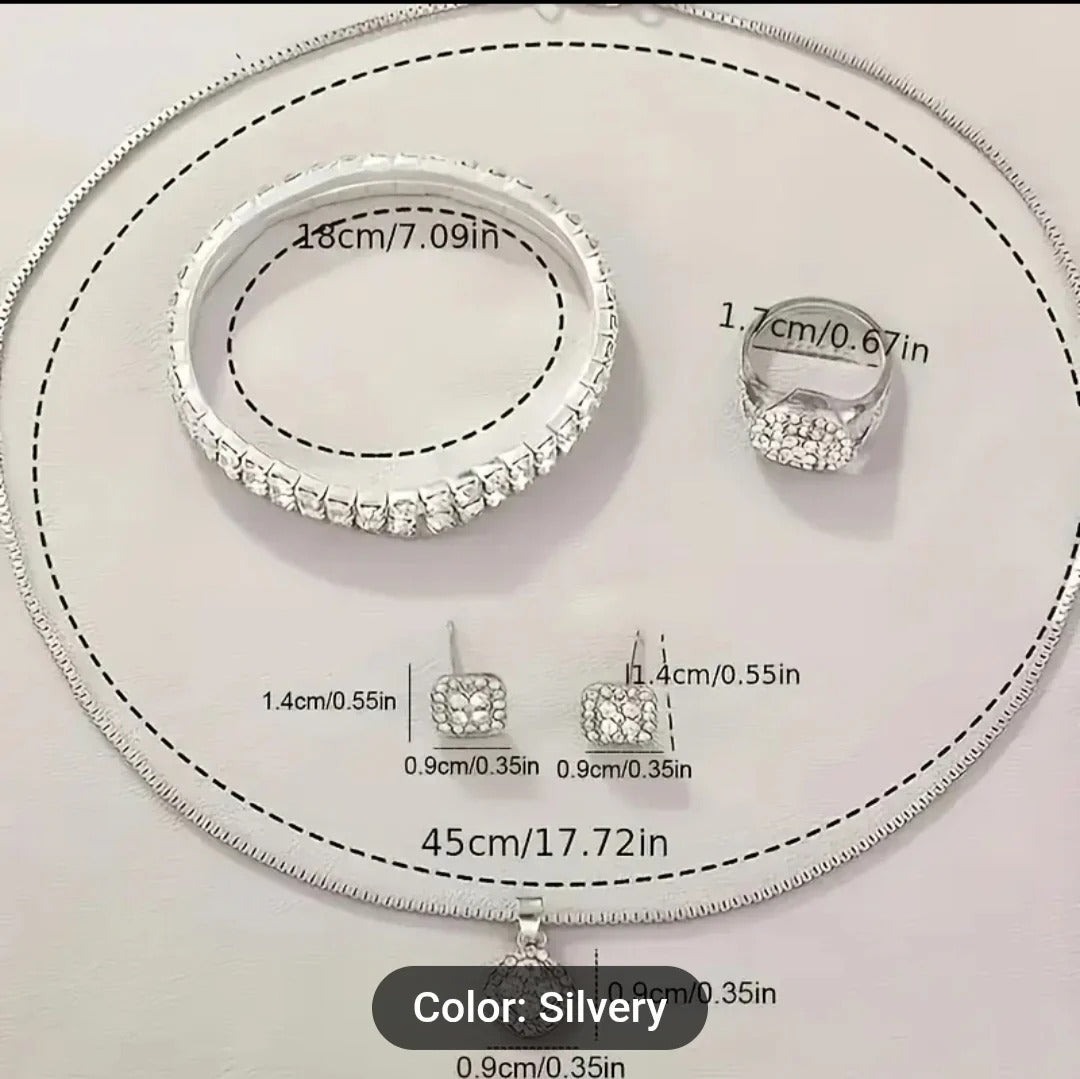 6pcs New Luxury Fashion Women'S Set + Elegant Rhinestone Jewelry Set.