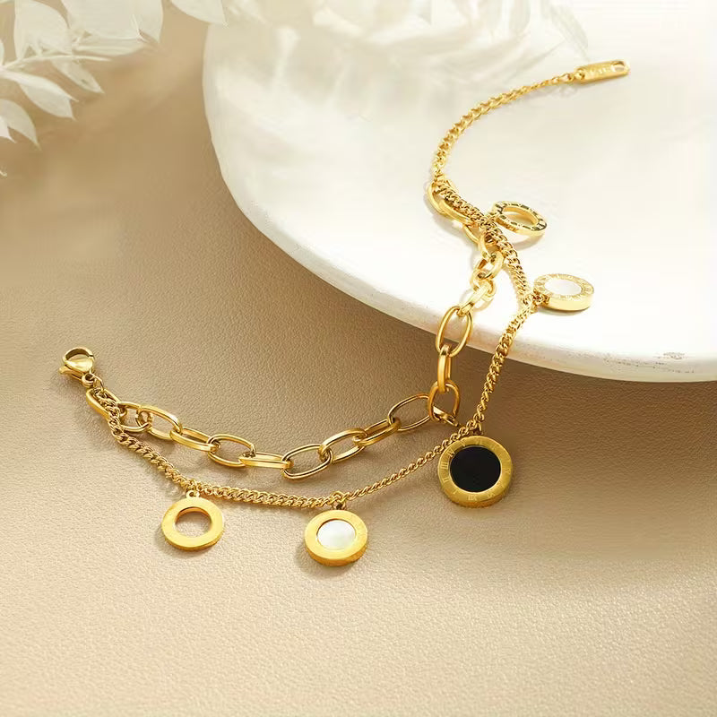 1pc Roman Numeral Double Layer Bracelet with Adjustable Chain