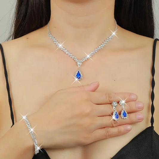 Luxurious Simplicity Crystal Water Drop Women'S Necklace and Earrings