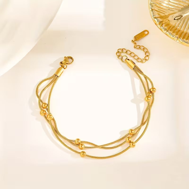 Elegant 18K Gold-Plated Stainless Steel Triple-Layer Snake Chain Bracelet