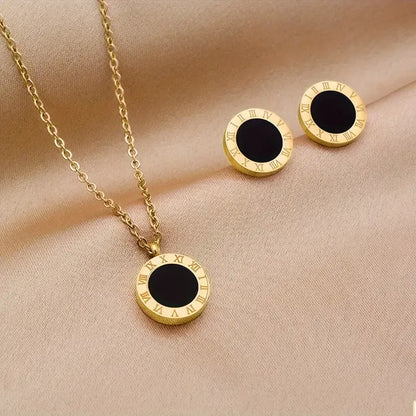 Stainless Steel Golden Earrings &amp; Necklace Set