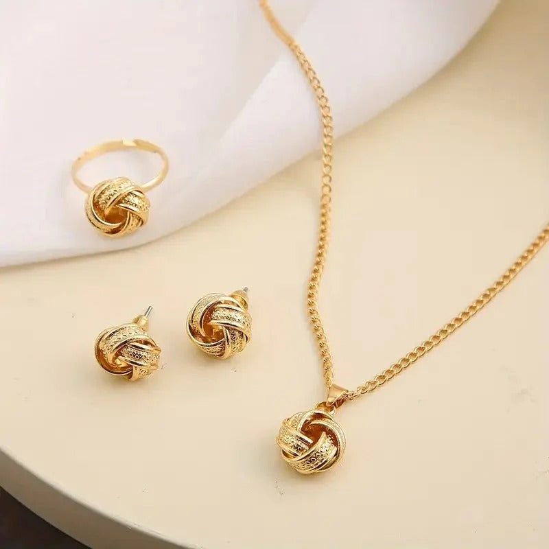 Boho Chic 3D Knot Ring Earrings and Necklace Set for Women