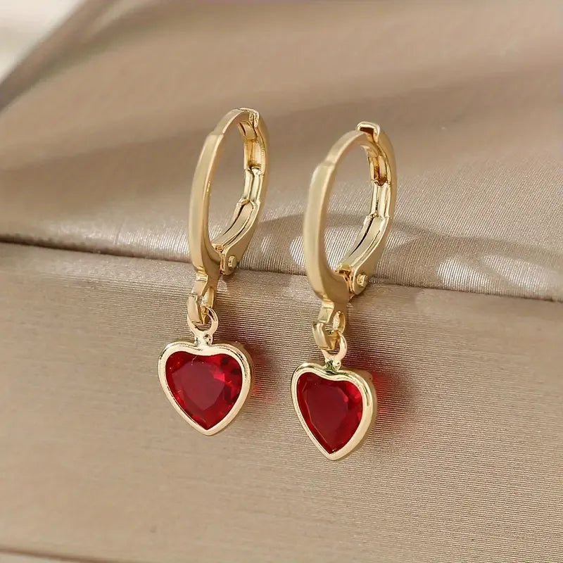 Chic Y2K-Inspired Heart Pendant Earrings with Colorful Cubic Zirconia