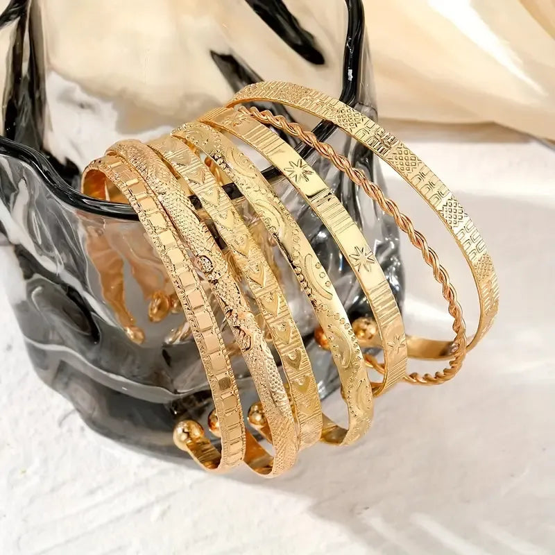 7-Piece Women's Vintage Style Open Cuff Bracelets