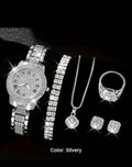 6pcs New Luxury Fashion Women'S Set + Elegant Rhinestone Jewelry Set.