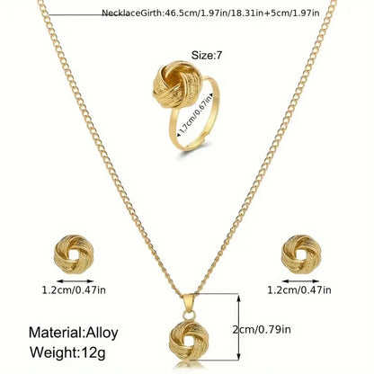 Boho Chic 3D Knot Ring Earrings and Necklace Set for Women