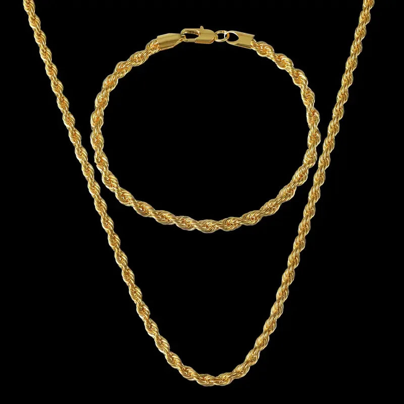 (Necklace + Bracelet) New Luxury Men And Women 18-karat Golden.