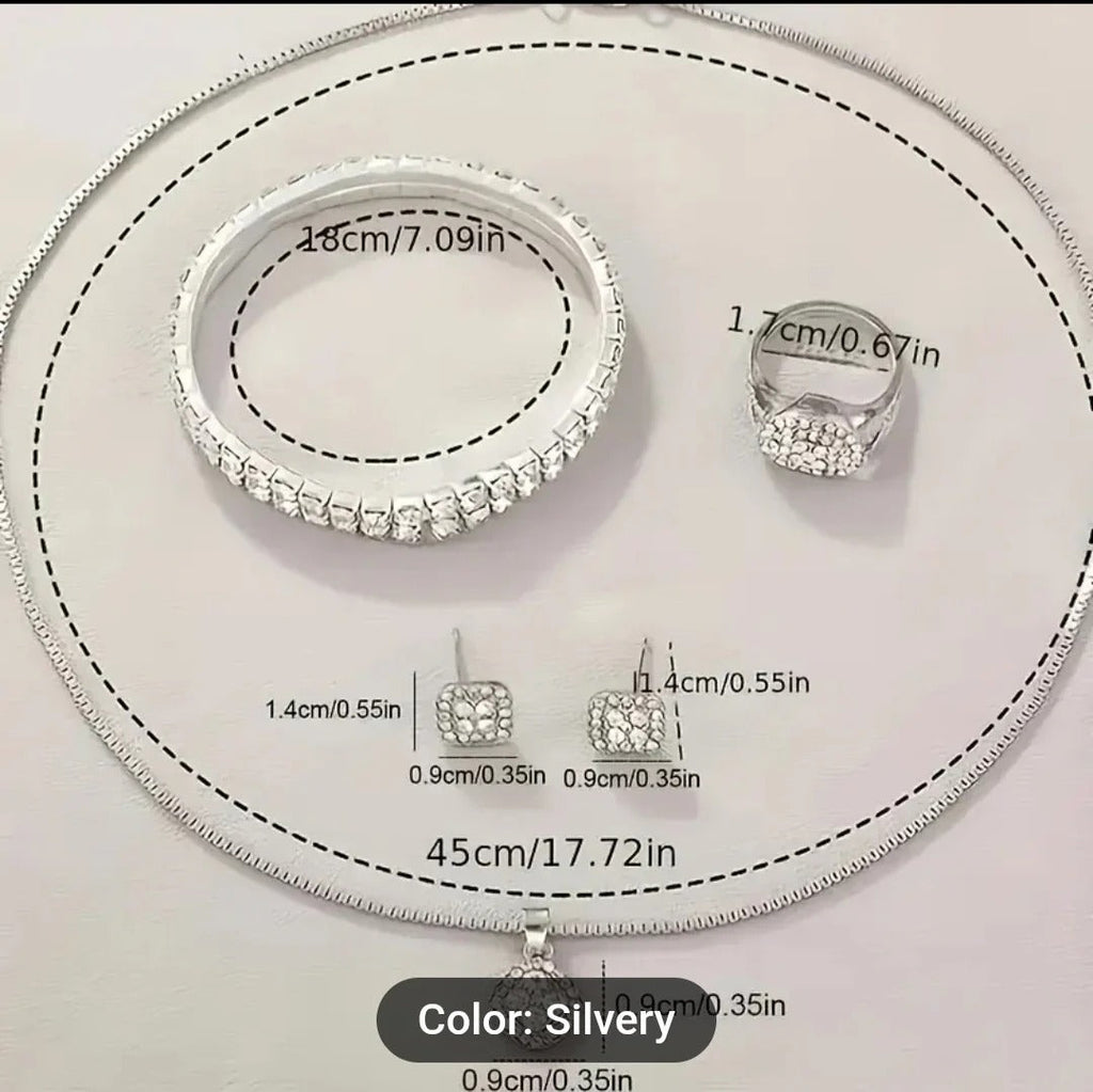 6pcs New Luxury Fashion Women'S Set + Elegant Rhinestone Jewelry Set.